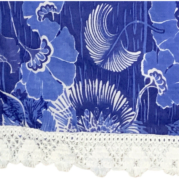 Pure Nordic Cotton House Dress Medium Beach Cover Kaftan Boho Blue Floral & Lace - Picture 5 of 8